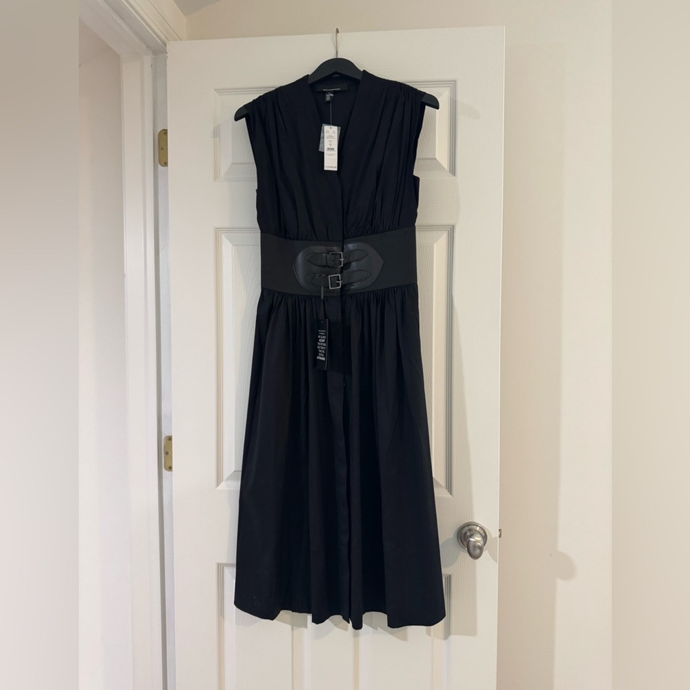 NWT WHBM black sleeveless dress with buckled corset. S4. Cotton/Nylon/Spandex